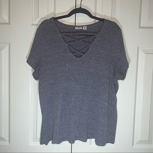 Cato Rib Knit Criss Cross Neck Purple Blouse, Size 26W/28W